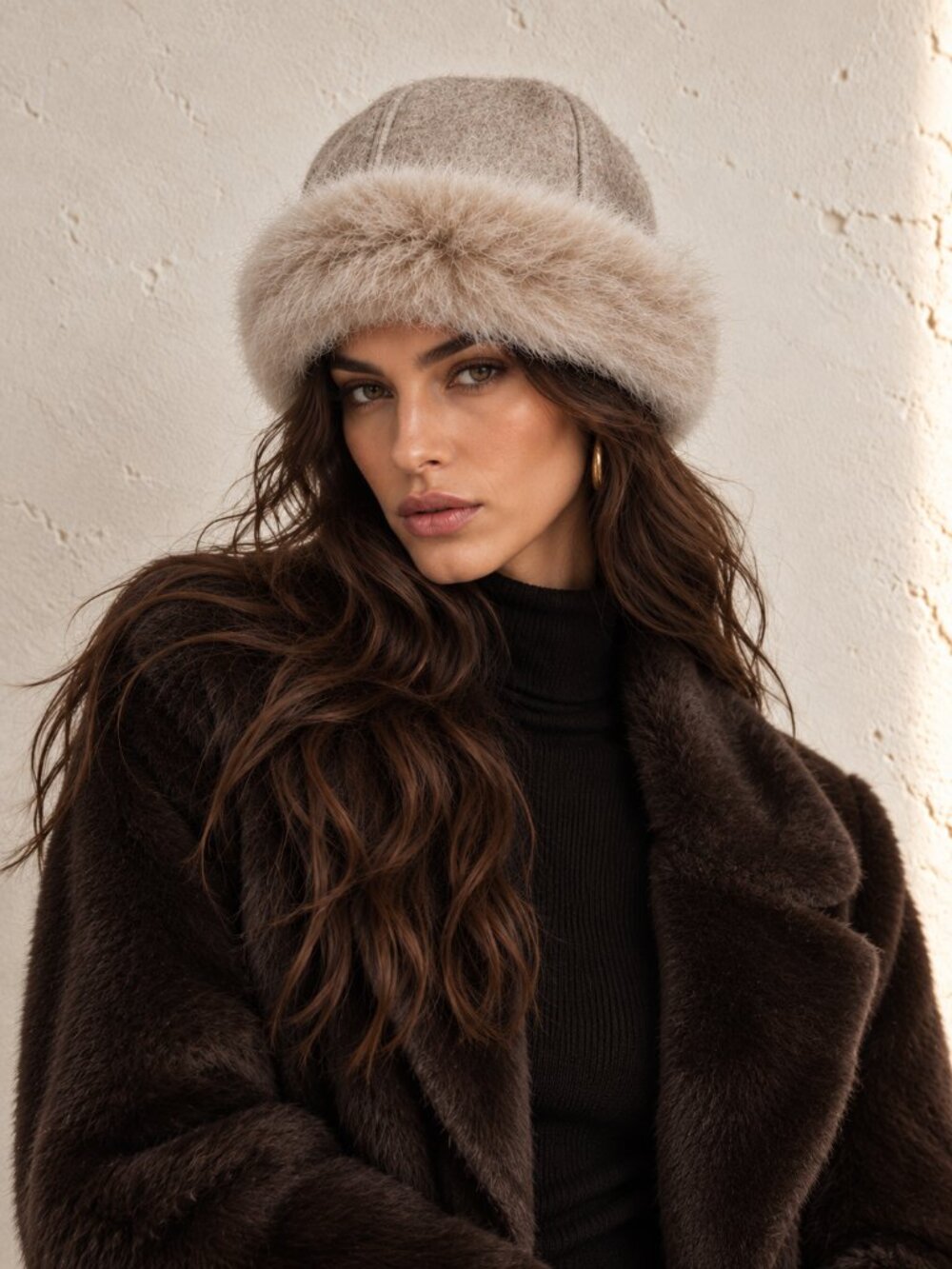 Vintage Alpaca Wool Hat With Plush Fur Trim